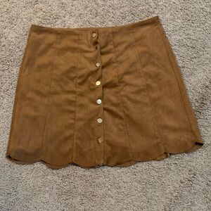 Chelsea & Theodore Snap Button Brown Skirt Scalloped Hem Petite Large